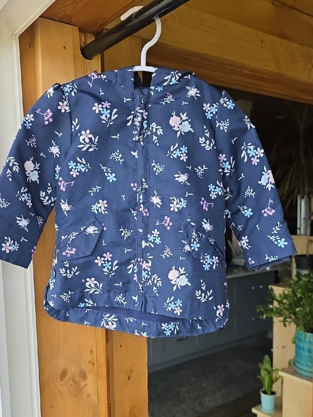 Koala Kids 6-9M Navy Floral Hooded Jacket with Pink and Light Blue Flowers